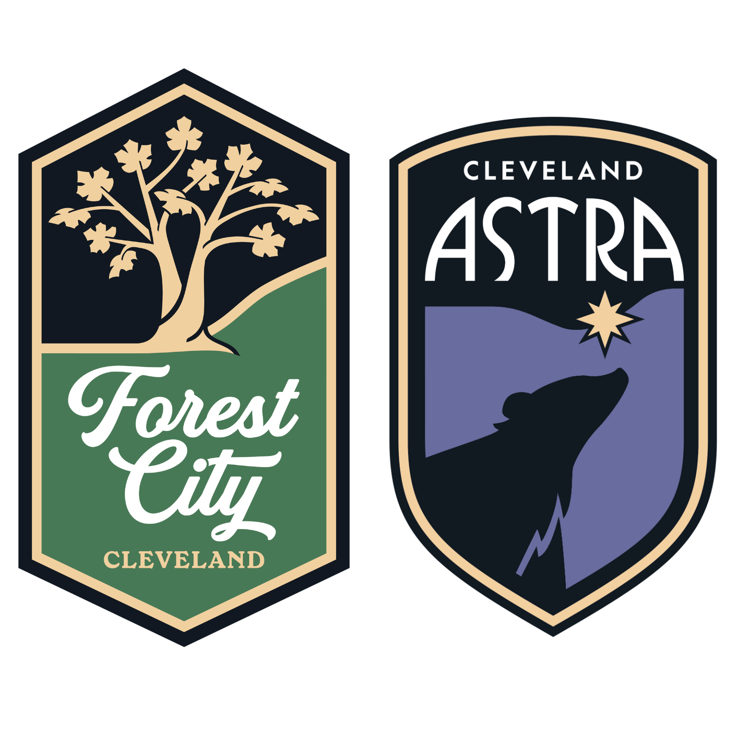 Cleveland soccer crests side by side Cleveland soccer crests side by side